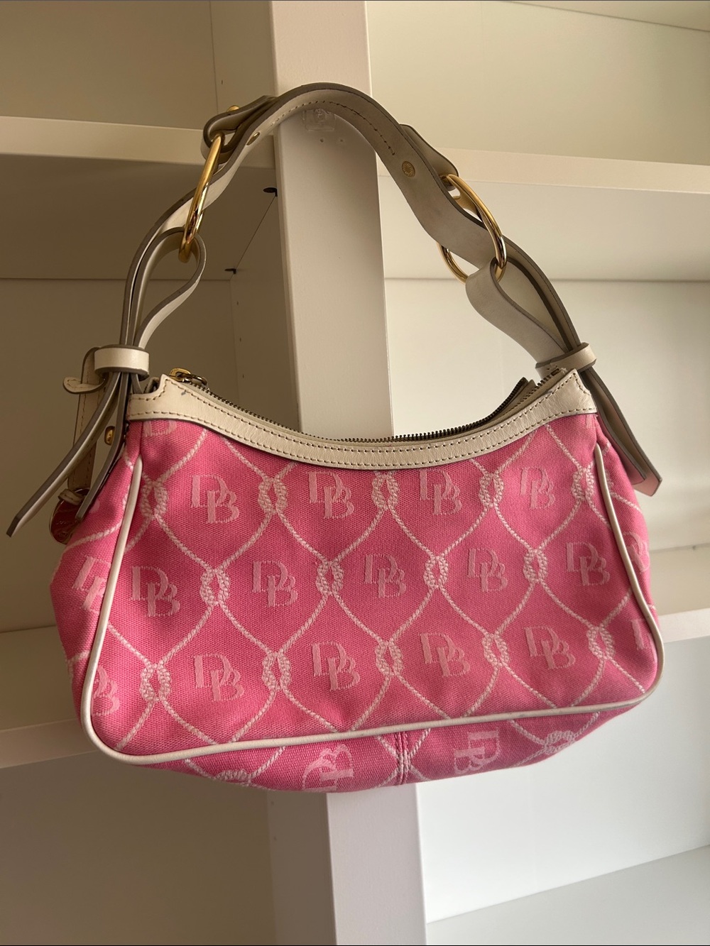 Dooney & Bourke Pink Monogram Shoulder Bag with White/Cream Trim